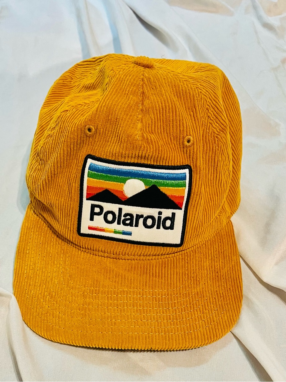 Polaroid Corduroy Cap in Mustard Yellow with Rainbow Patch